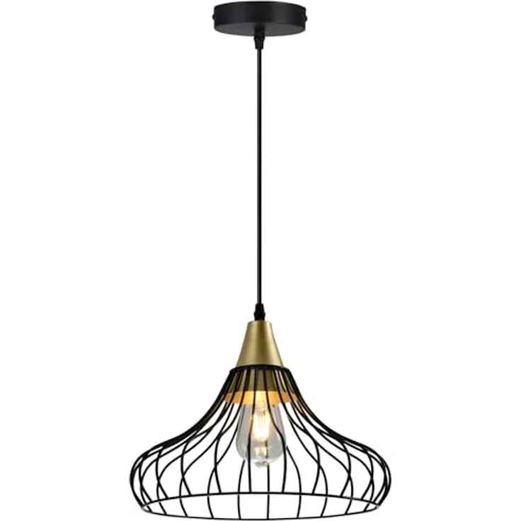 XXXL Pendelleuchte, Rund, Schwarz-Gold, E27, Dimmbar, 149 cm, Metall – Bild 1