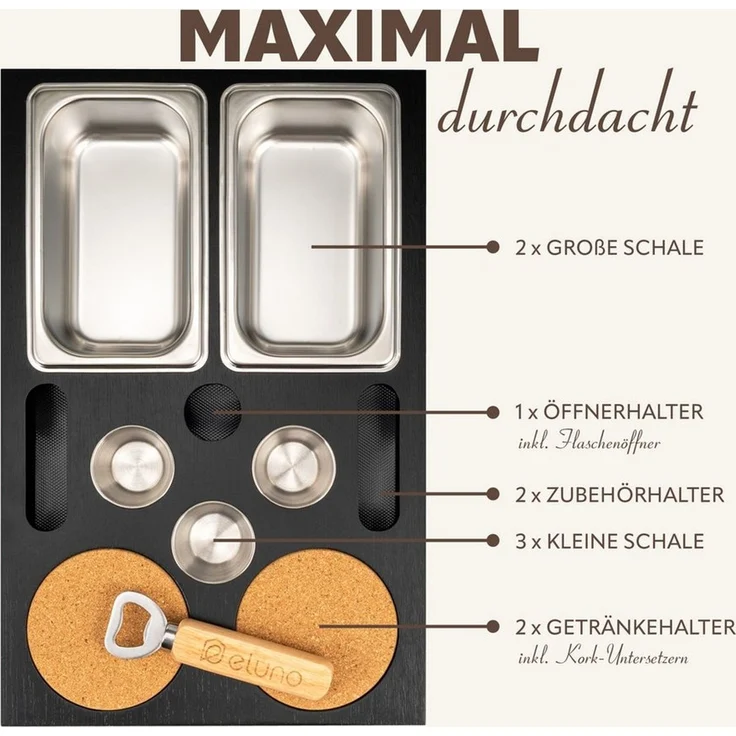 eluno Snackschale Couchbar mit abnehmbarem Deckel aus Bambus – Bild 2