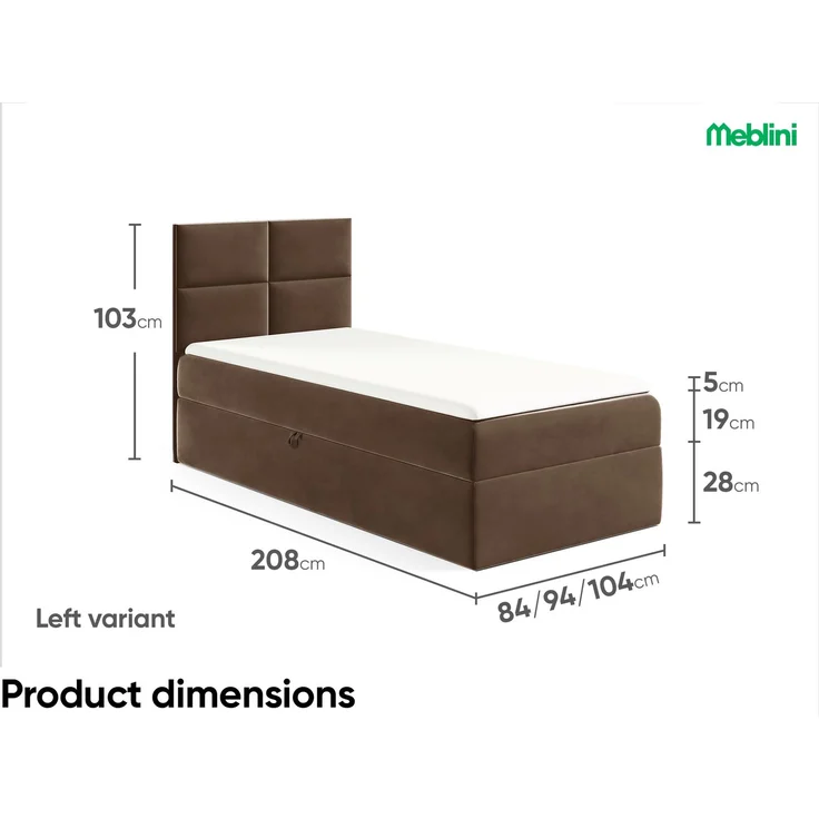 MEBLINI Kinderbett mit Bettkasten MINO 3 80x200 Links – H3/Braun Samt Gepolstert Einzelbett mit Matratze - Polsterbett mit Stauraum - Bett mit Kopfteil – Stauraumbett – Bild 5