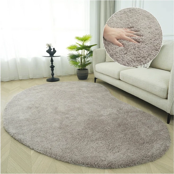 LeGer Home by Lena Gercke Hochflor-Teppich Halrum, einfarbig, besondere Form, modern, U-förmig, Höhe: 25 mm, organische Form, bean shape, kuschelig, Wohnzimmer, Schlafzimmer – Bild 1