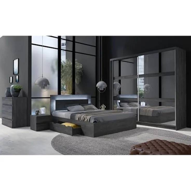 Lomadox Schlafzimmer-Set TORTONA-166, (Spar-Set, 5-tlg, Schwebetürenschrank Kommode Bettgestell Nachttische), Schlafzimmermöbel in Esche, Bett 160x200cm, Schwebetürenschrank 230cm