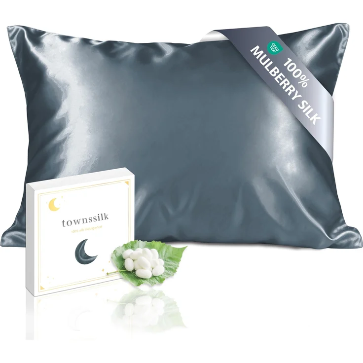 townssilk Kissenbezug Seide 100% 19mm Pure Maulbeerseide,Beidseitig Seide,für Haar Haut Gesundheit,kopfkissenbezug Seide,verstecktem Reißverschluss,1Stück,40x60 cm,Grayishblue – Bild 1