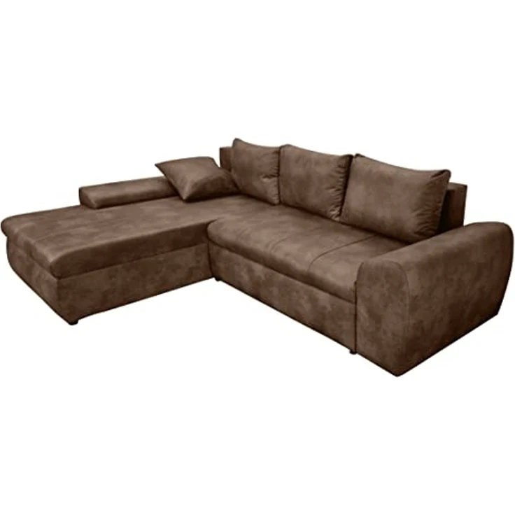 Ecksofa Vintage Schlafsofa Eckcouch L-Sofa mit Ottomane und Bettkasten in Braun – Bild 4