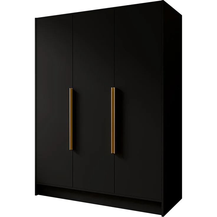 MEBLINI Kleiderschrank PORTINA 150cm - Schwarz Matt - mit goldfarbenen Griffen - Drehtürenschrank ohne Spiegel - Kleiderstangen und Regalböden – Bild 1