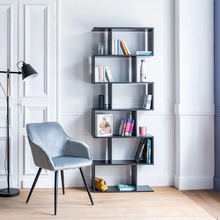 Happy Garden Bücherregal im modernen Stil 6 Regale schwarz Virginia. Aufbewahrungsmöbel für Wohnzimmer, Schlafzimmer oder Büro. Regale für Bücher. – Bild 6