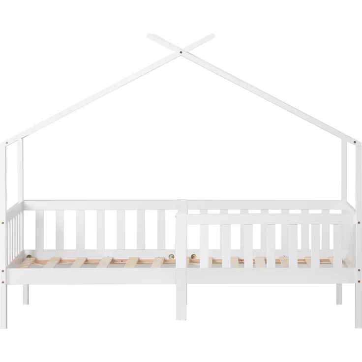 Hausbett 90×200 cm mit Rausfallschutz und Lattenrost, Weiß, ohne Matratze – Bild 3