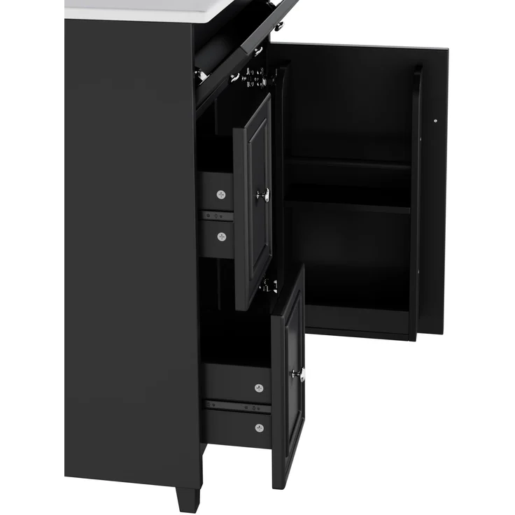 Freistehender Badwaschtisch 61 x 47 x 87 cm aus MDF mit Keramikbecken, schwarz – Bild 10