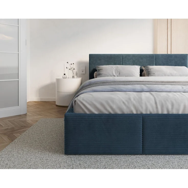 thematys Polsterbett mit Bettkasten & Lattenrost – Stauraumbett Cord 120x200cm, mit 23 cm Taschenfederkern-Matratze H2, Blau, Art.-Nr. S05EG0T8P09 – Bild 5