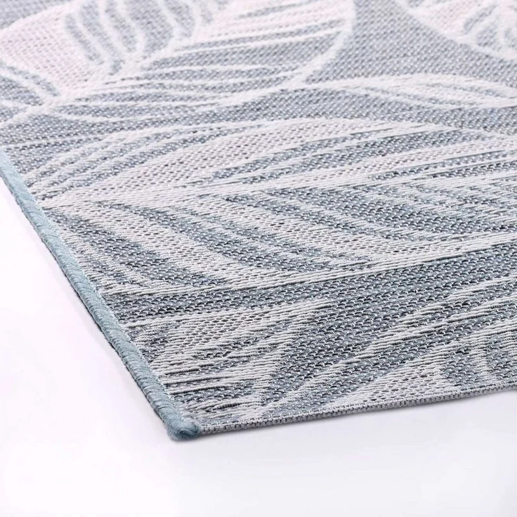 TaraCarpet Teppich In & Outdoor Teppich Newton 96014 Blatt, rund, Höhe: 3 mm, Sisal optik blau Wohnzimmer Terrasse Garten Balkon Küche 120x120 cm – Bild 2