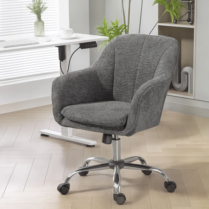 MELAYR, Home-Office Schreibtischstuhl mit Schaukel- und Drehfunktion, 64 x 63 x 96 cm, Grau – Bild 4