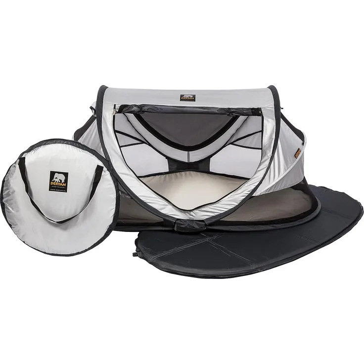 Deryan Reisebett/Travel-cot Peuter Reisebettzelt inklusive Zelt + selbstaufblasende Matratze + Baumwollbezug mit Reißverschluss mit Pop-Up innerhalb 2 Sekunden aufgebaut, silver
