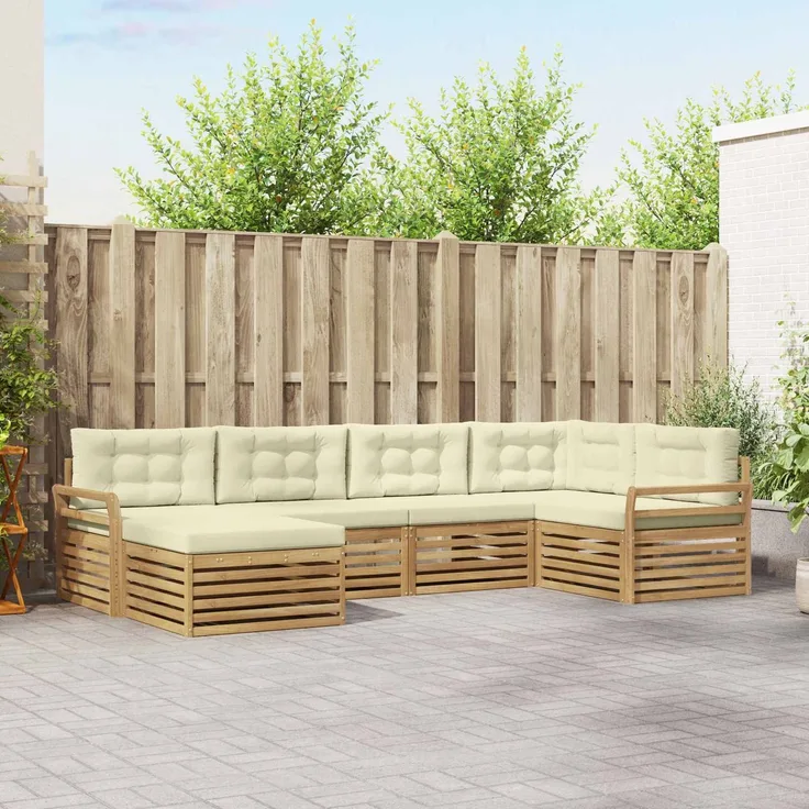 vidaXL Outdoor-Sofagarnitur 6 stk. 6-Sitzer Weiß und Creme Polyester 3390765