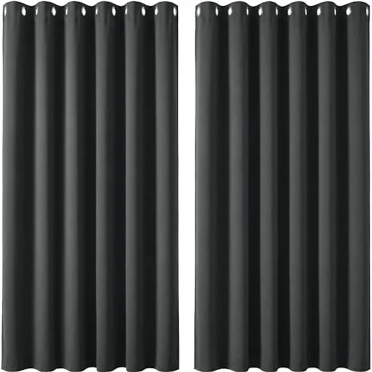 Deconovo Verdunkelungsvorhänge Vorhang Blickdicht Kälteschutzvorhang Gardinen Abdunkelnde Vorhänge Wohnzimmer Modern, 229x229 cm(HöhexBreite), Dunkelgrau, 2er Set – Bild 2