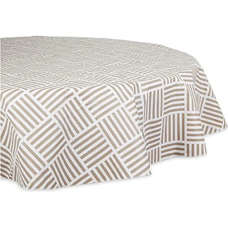 DII Vinyl-Tischdecke für drinnen und draußen, Gittermuster, Flanell-Rückseite, 178 cm, rund, Steingrau