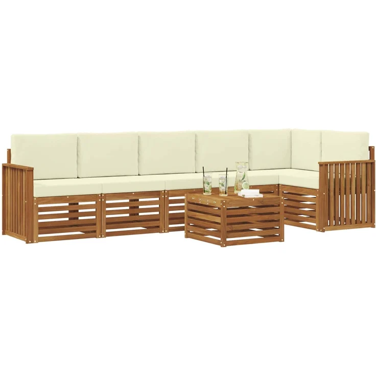 vidaXL Outdoor-Sofagarnitur 7 stk. 6-Sitzer Natur und Creme 3374925 – Bild 3