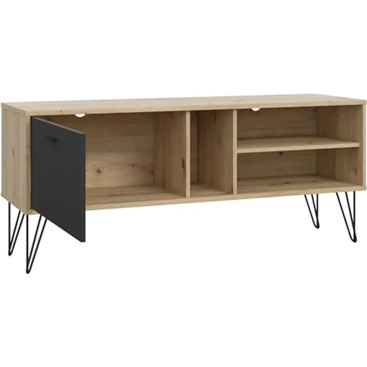 Forte NEYLE TV-Schrank 140, modernes TV-Lowboard, 1 Tür, Holzwerkstoff, Artisan Eiche Holzdekor/Schwarz, 137,8 cm breit x 58,0 cm hoch x 41,5 cm tief – Bild 7