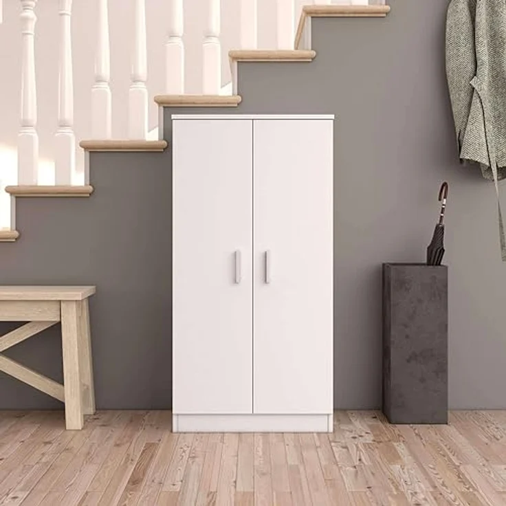 Habitdesign, Schuhschrank mit 2 Türen – weißer Beistellschrank für ca. 12–15 Paar Schuhe, platzsparend für Flur, Schlafzimmer oder Eingangsbereich, Maße: 55 x 108 x 36 cm (B x H x T), Modell Basic – Bild 7