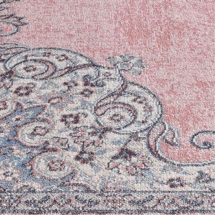 TaraCarpet Teppich Palazzo Royal Vintage Medaillon, rechteckig, Höhe: 6 mm, Vintage Seiden Optik rose Wohnzimmer Schlafzimmer Esszimmer 135x195 – Bild 3