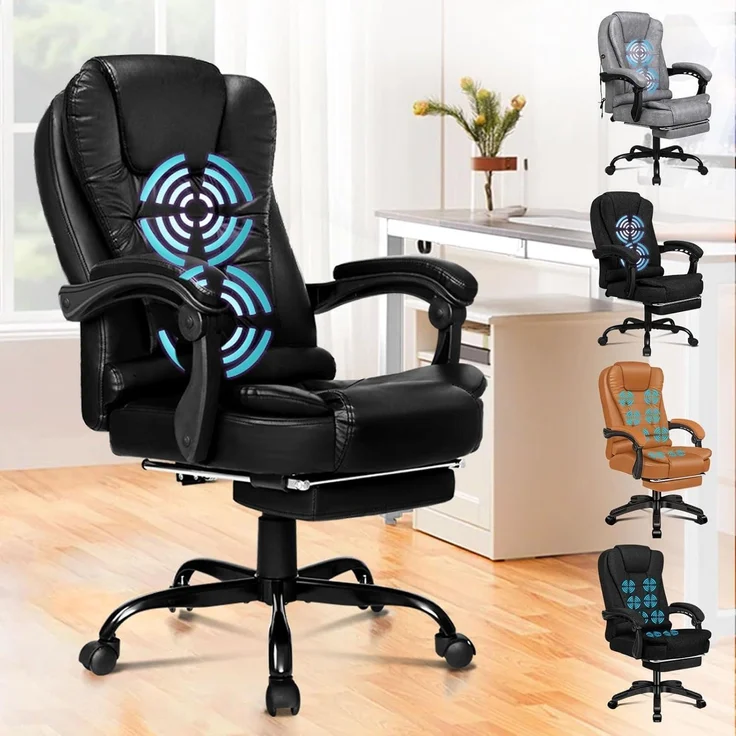 Ergonomischer Bürostuhl Leder Schwarz Massage Lordosenstütze – Bild 1