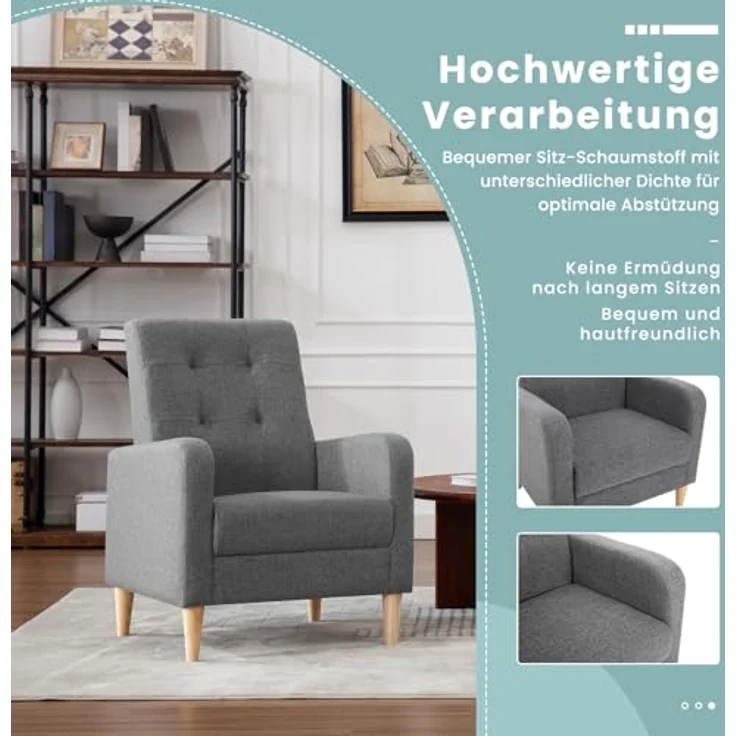 Woltu Ohrensessel (1-St), Relaxsessel mit Massivholzbeinen, Loungesessel modern – Bild 6