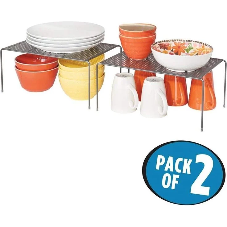 mDesign Küchenregal Geschirrablage Aufbewahrung Organizer 2er Set Metall Grau – Bild 3