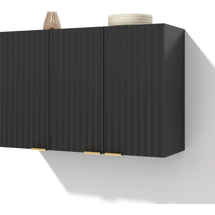 Küchen-Wandschrank 90 x 29 x 60 cm in Schwarz mit 3 Türen und strukturierten Fronten – Bild 6