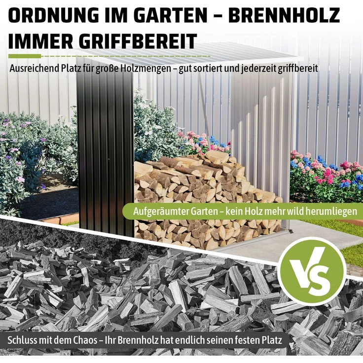ZUBALIYA wetterfest / Brennholzunterstand aus verzinktem Stahl, mit 4 Expansionsschrauben und 2 Paar Handschuhe, Schwarz – Bild 5
