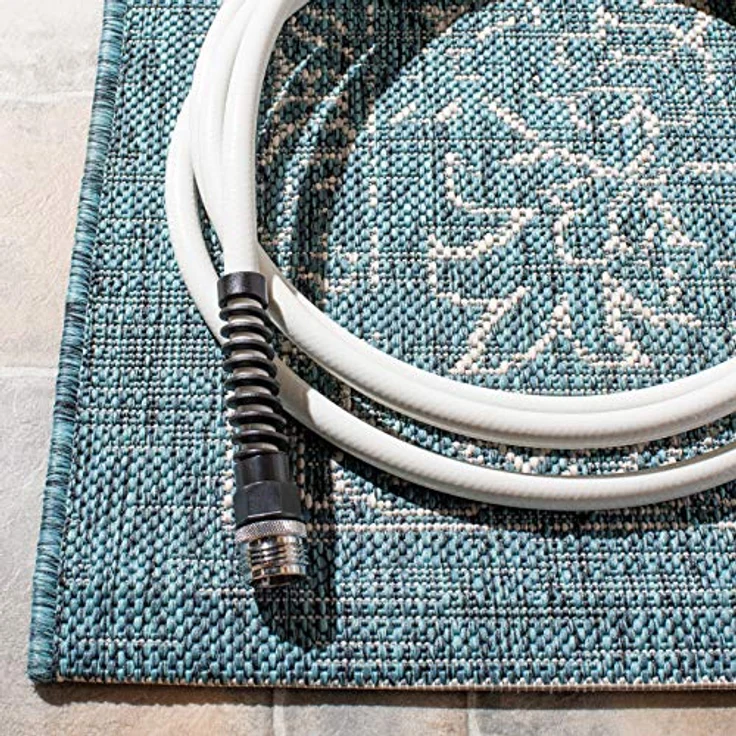 Safavieh Geometrisch Teppich für Drinnen & Draussen - Courtyard Collection, Kurzer Flor, Grau und Marineblau, 61 X 109 cm – Bild 7