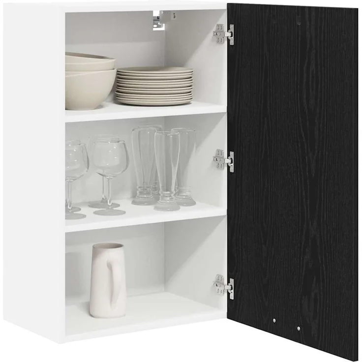 Küchen-Hängeschrank, Wandschrank mit Tür Schwarze Eiche und Weiß 50 x 31 x 80 cm – Bild 3