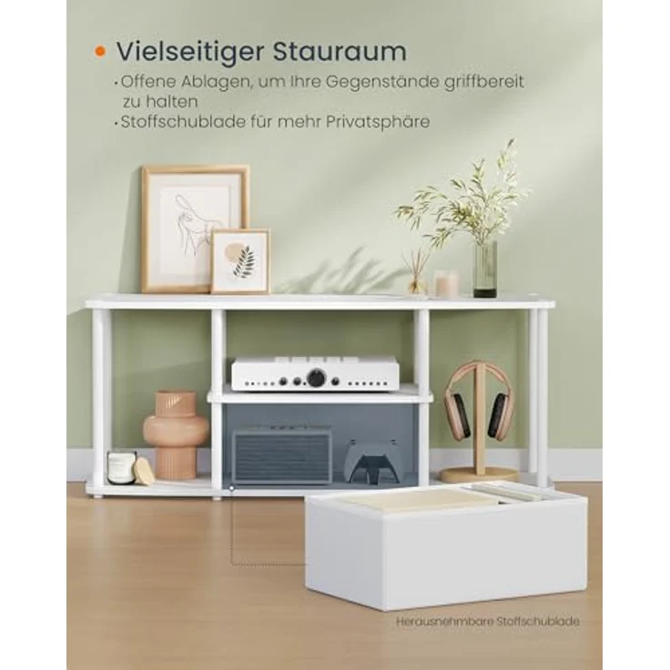 SONGMICS HOME Superschnelle werkzeuglose Montage, TV-Schrank für Fernseher bis zu 50 Zoll, Fernsehtisch, Lowboard, Wohnzimmer, 110 x 35 x 46 cm, Regal, schneeweiß-mattweiß LTV500W01 – Bild 6