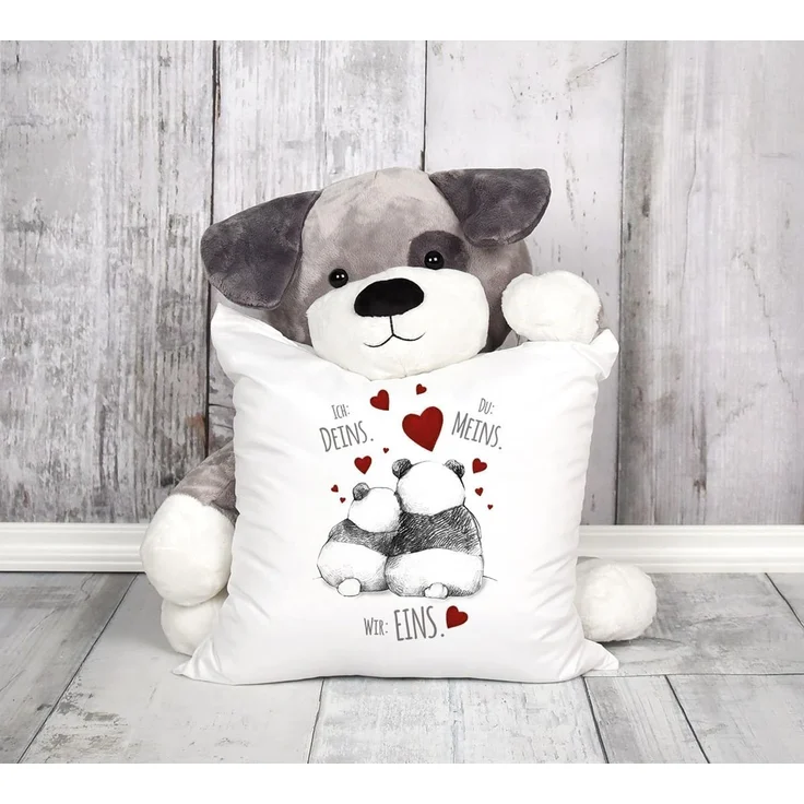 MoonWorks Dekokissen Kissenbezug Kissenhülle Panda Motiv Spruch Ich Deins Du Meins Wir Eins Liebes-Geschenk Partner Liebesbeweis Moonworks® – Bild 6