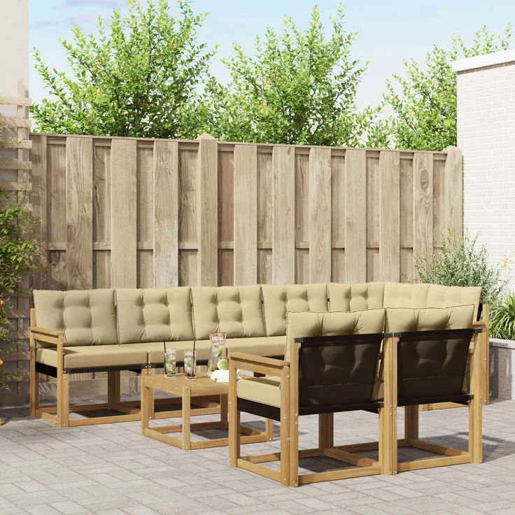 vidaXL Outdoor-Sofagarnitur 9 stk. Weiß und Beige 3389615