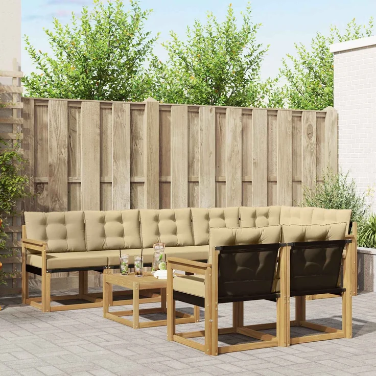 vidaXL Outdoor-Sofagarnitur 9 stk. Weiß und Beige 3389615 – Bild 1