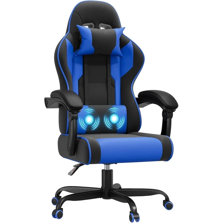 JUMMICO “Jetstream” Gaming Stuhl Ergonomisch,Gaming Chair mit massagefunktion, Gasdruckfeder Bürostuhl 150KG, Blau