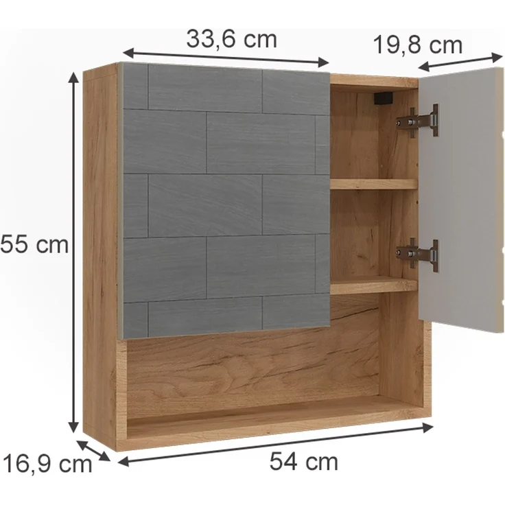 Badspiegelschrank Irma Goldkraft Eiche 54 x 55 cm Vicco – Bild 2