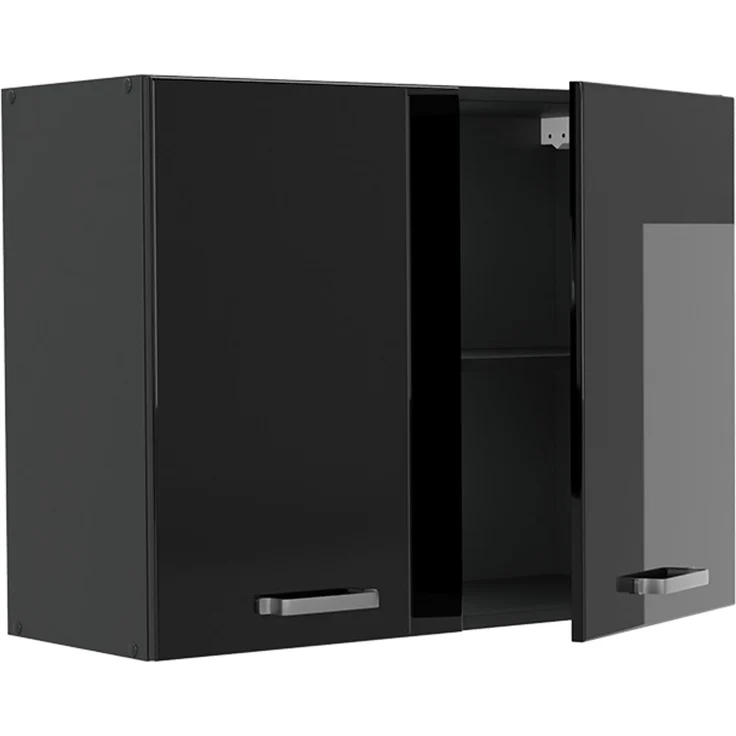 Küchenglasschrank R-Line Schwarz Hochglanz/Anthrazit 80 cm Vicco – Bild 3
