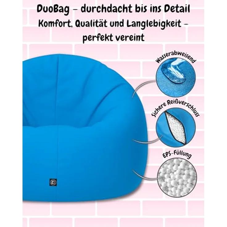 PATCH HOME 2 in 1 Funktion Sitzsack Sessel Bean Bag Sitzsäcke Gaming mit Reißverschluss bereits befüllt - Ø 125cm - Königsblau – Bild 6