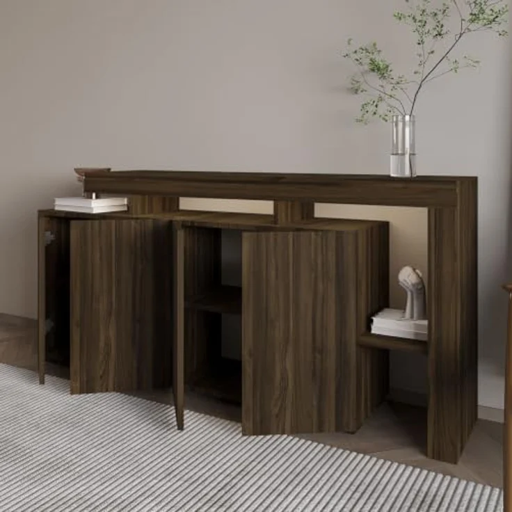 Moderner Konsolentisch aus Walnussholz mit LED-Beleuchtung, 170 cm | 100% melaminbeschichtet, 18 mm stark | Wandmontage möglich, stilvolles Design – Bild 5