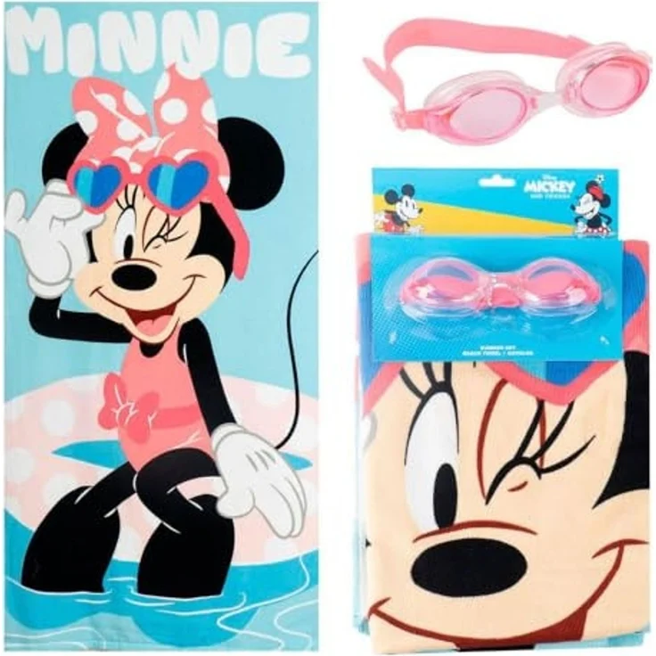 Disney Minnie Mouse Kinder Strandtuch 70 × 140 cm mit Schwimmbrille als Set – Bild 1