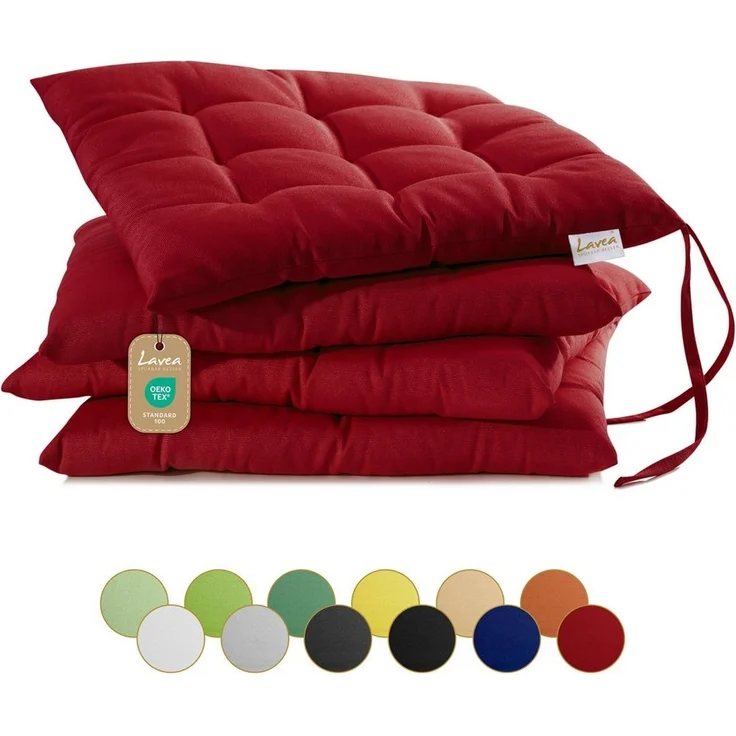 Lavea Stuhlkissen MONACO - weich gepolsterten Sitzkissen Set (4er & 8er), 40x40x3 cm, mit Stoffbändern, Indoor & Outdoor, für Garten & Balkon – Bild 5