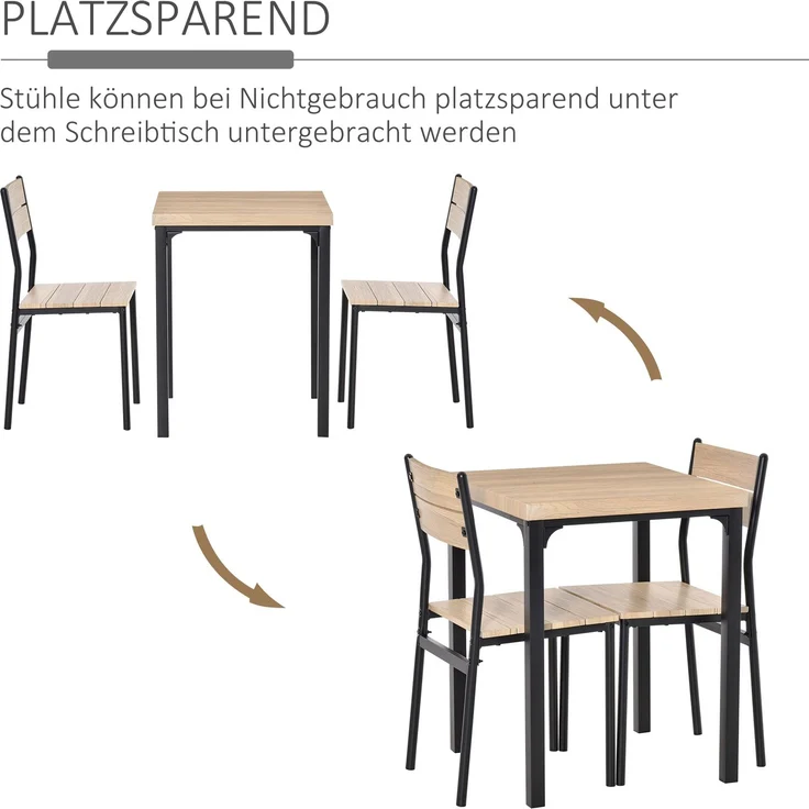 3-teilige Essgruppe Esstisch mit 2 Stühlen Platzsparende Esszimmergruppe Sitzgruppe für Esszimmer, Küche Naturholzmaserung+Schwarz--Natur--76x60x60cm--YOUDENOVA – Bild 6
