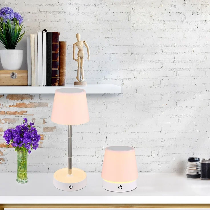 LED Tischleuchte, weiß, Touchdimmer, Akku, höhenverstellbar, H 28 cm – Bild 3