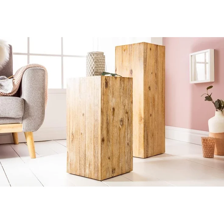 riess-ambiente Beistelltisch COLUMNA 75cm teakgrau / natur (Einzelartikel, 1-St), Wohnzimmer · Massivholz · Akazie · gekälkt · Deko-Blumensäule – Bild 3
