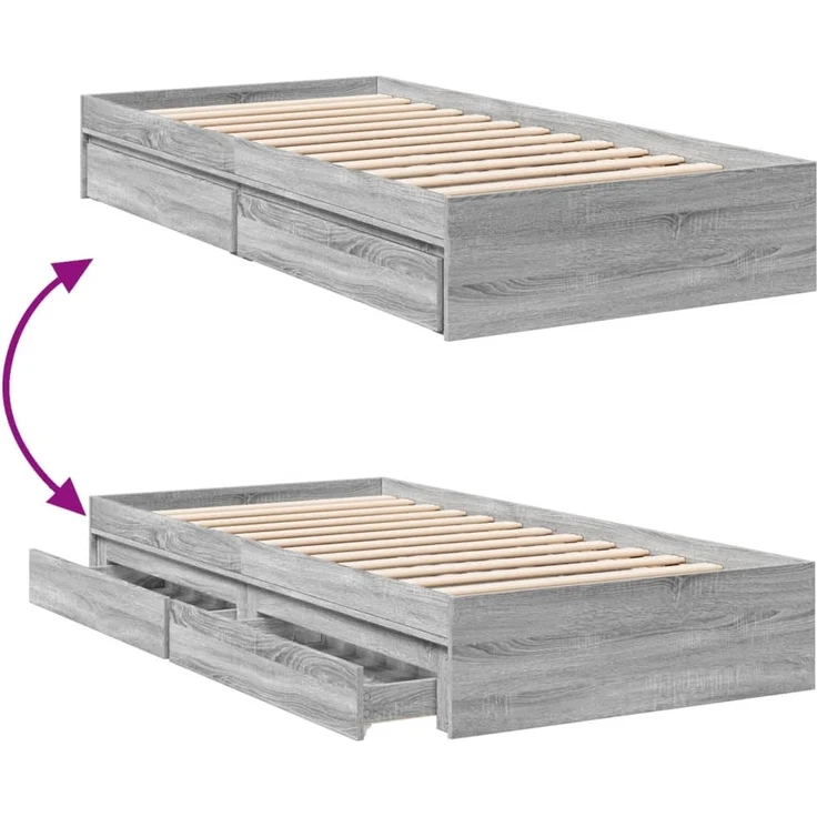 vidaXL Bettgestell mit Schubladen Grau Sonoma 90x200 cm Holzwerkstoff 3280683 – Bild 6