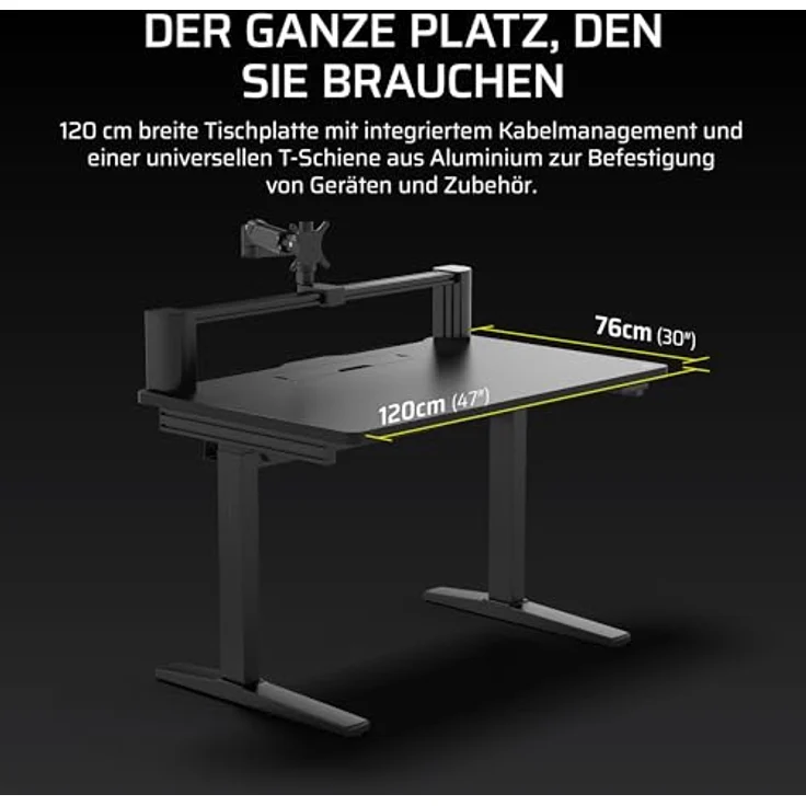 Corsair Platform:4 Elevate, Höhenverstellbarer elektrischer Gaming-Schreibtisch, 120 cm x 76 cm, Schwarz, mit Monitorarm und USB-Anschluss – Bild 3
