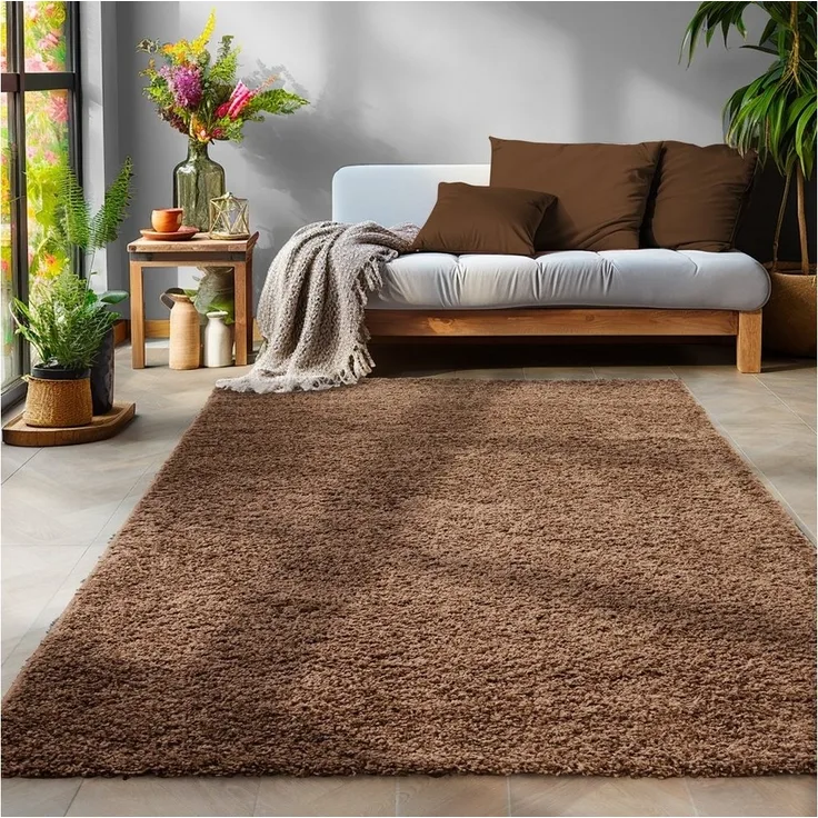 SIMPEX24 Teppich Unicolor - Einfarbig, Rund, Höhe: 30 mm, Einfarbig Shaggy Teppich Wohnzimmer Langflor Versch. Farben und Größen