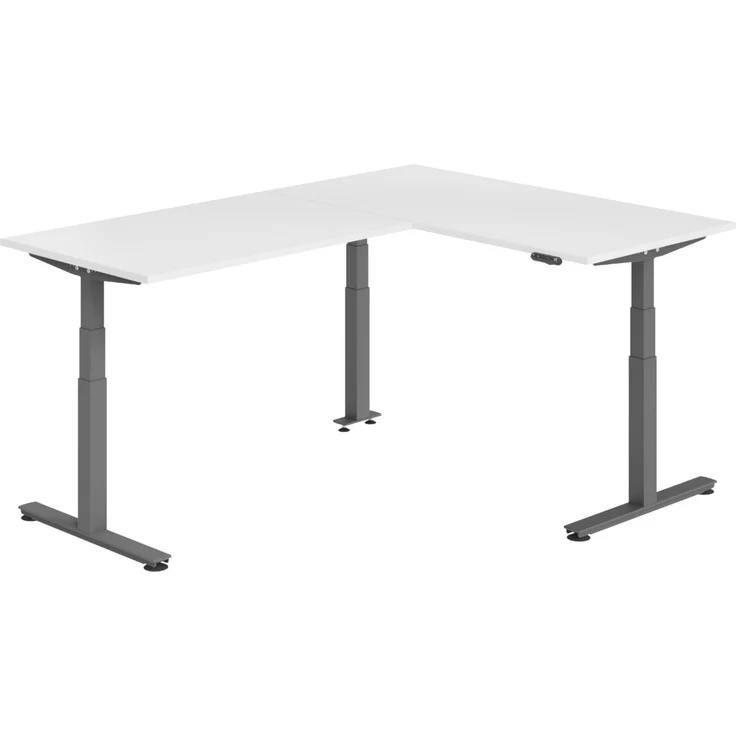 bümö Eckschreibtisch elektrisch höhenverstellbar L-Form: 160 x 220 cm in weiß, Gestell graphit - Stehschreibtisch mit Memory-Steuerung, elektrischer XXL Schreibtisch für die Ecke, XDSMW-1614-W-G – Bild 1