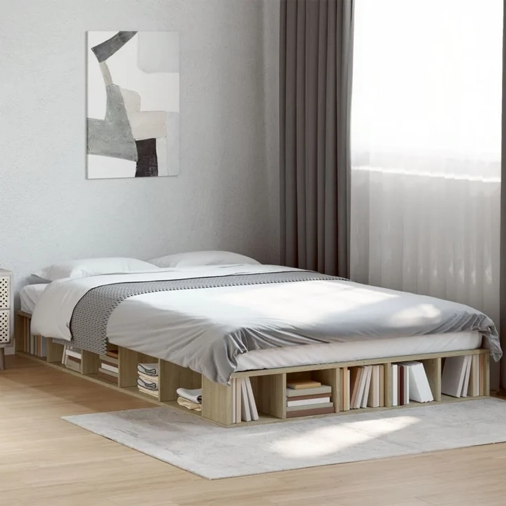 vidaXL Bettgestell Sonoma-Eiche 120x200 cm Holzwerkstoff 3280484 – Bild 1