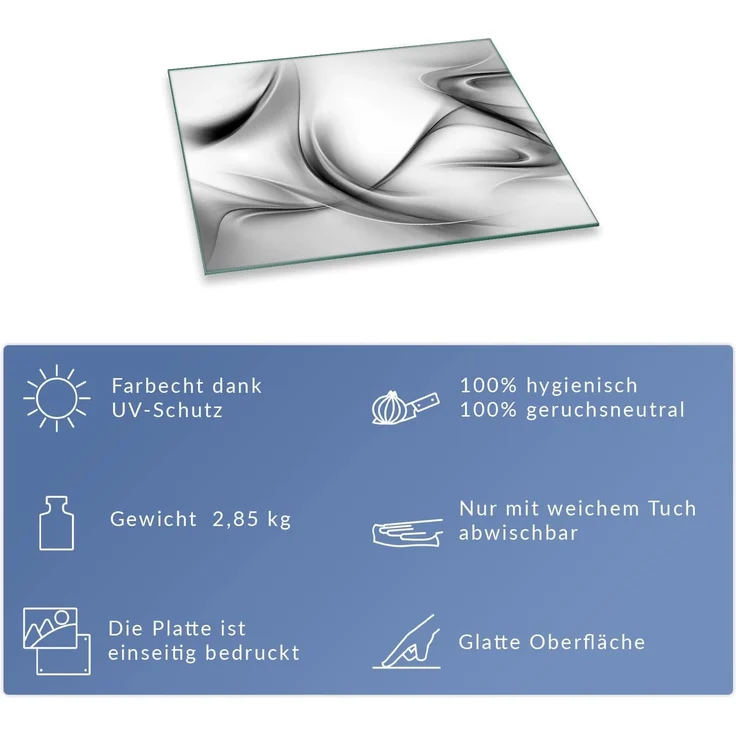 Herdabdeckplatte Abdeckung Ceranfeld Abdeckplatte Schneidebrett 1-Teilig 60x52 Abstraktion Grau Spritzschutz Glasplatte Ceranfeldabdeckung Schutz Herdschutz Sicherheitsglas Glasschneidebrett – Bild 7