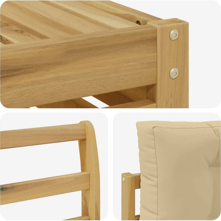 vidaXL Outdoor-Sofagarnitur 5 Stk. Weiß und Beige Massivholz Akazie 3390008 – Bild 5